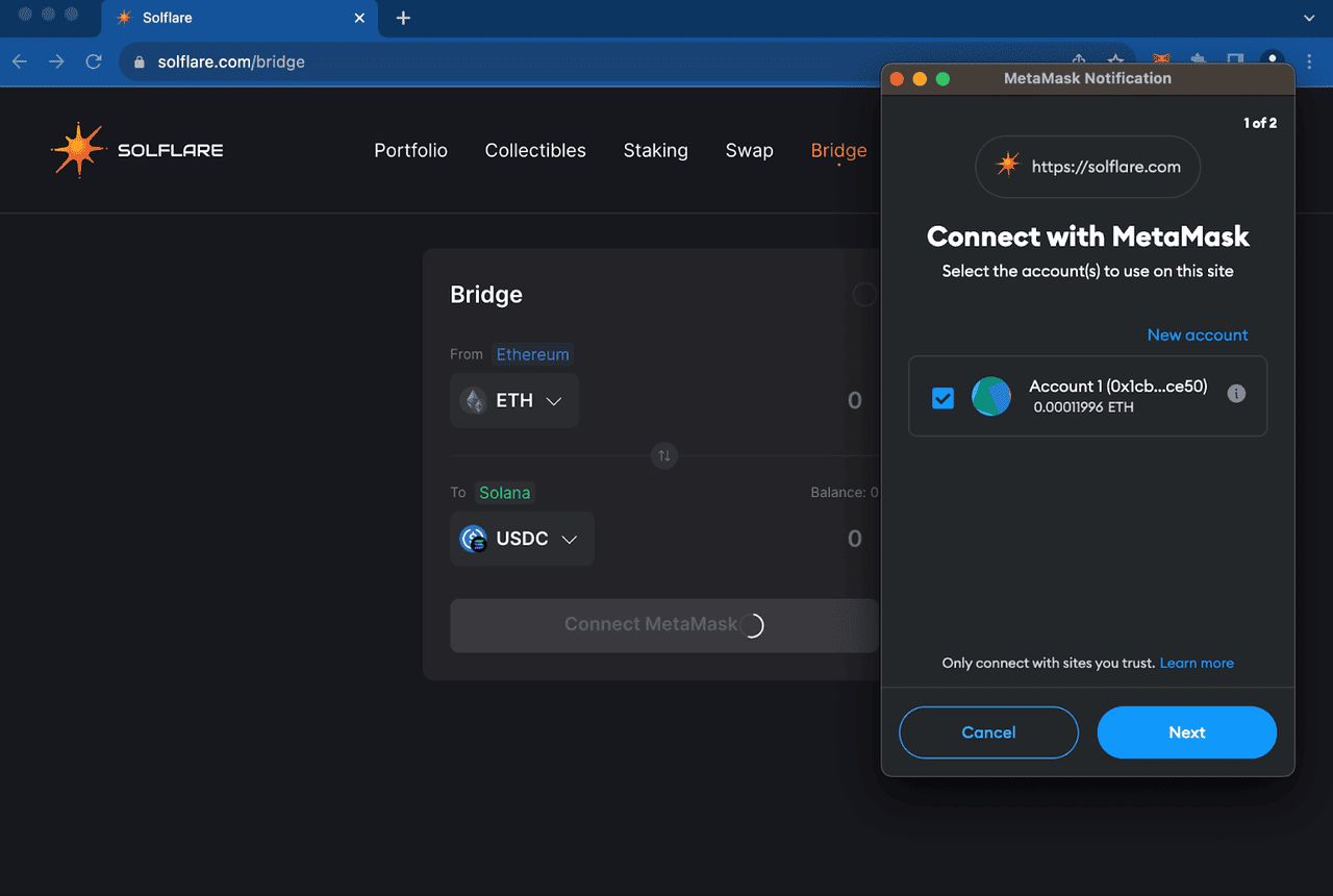 如何使用 MetaMask 将 ETH 桥接到 Solana