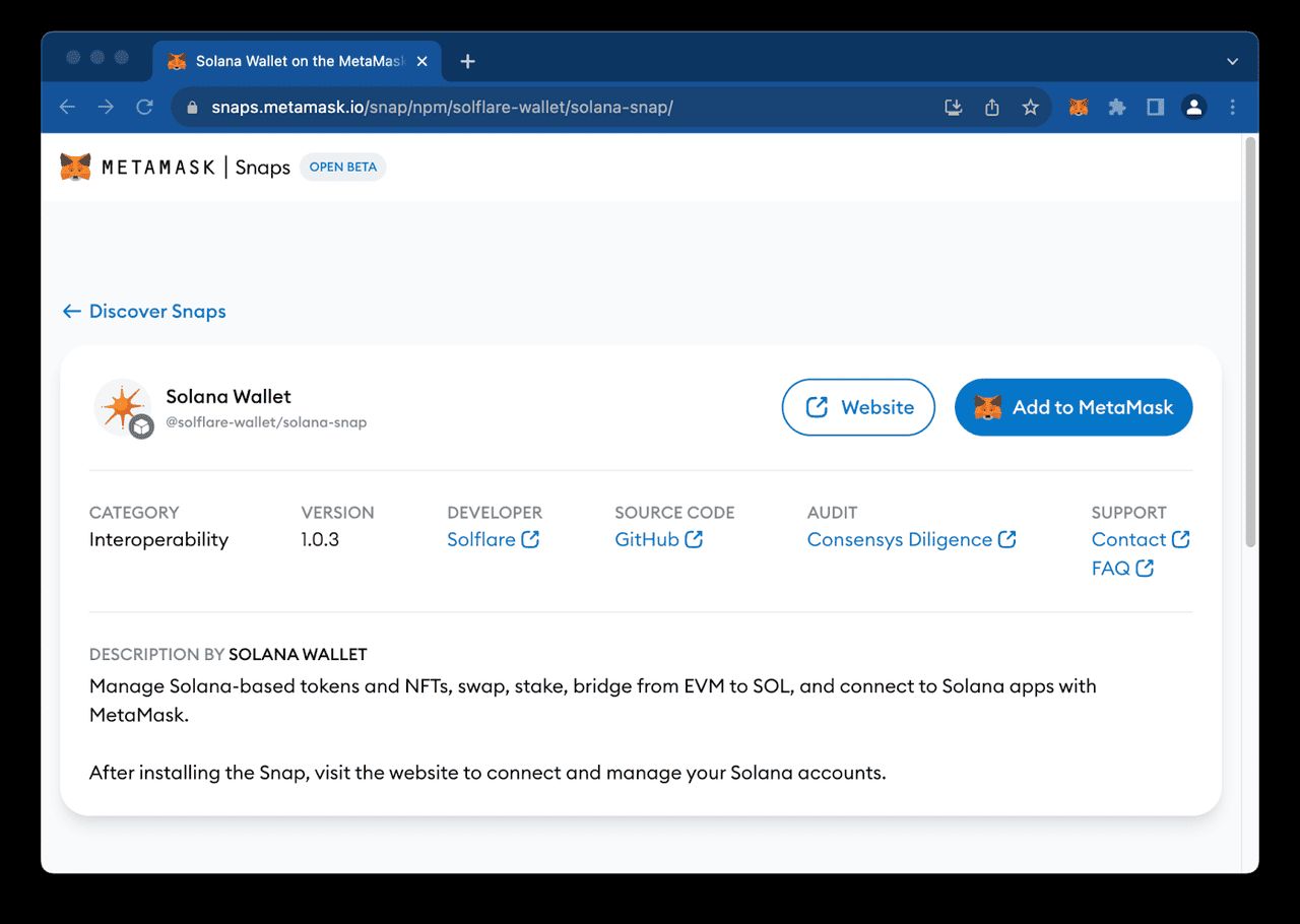 步骤 2：为 Solana 设置 MetaMask Snaps