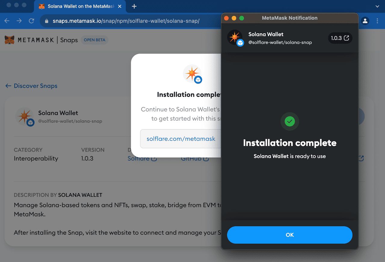 步骤 7：完成 MetaMask-Solana 连接过程